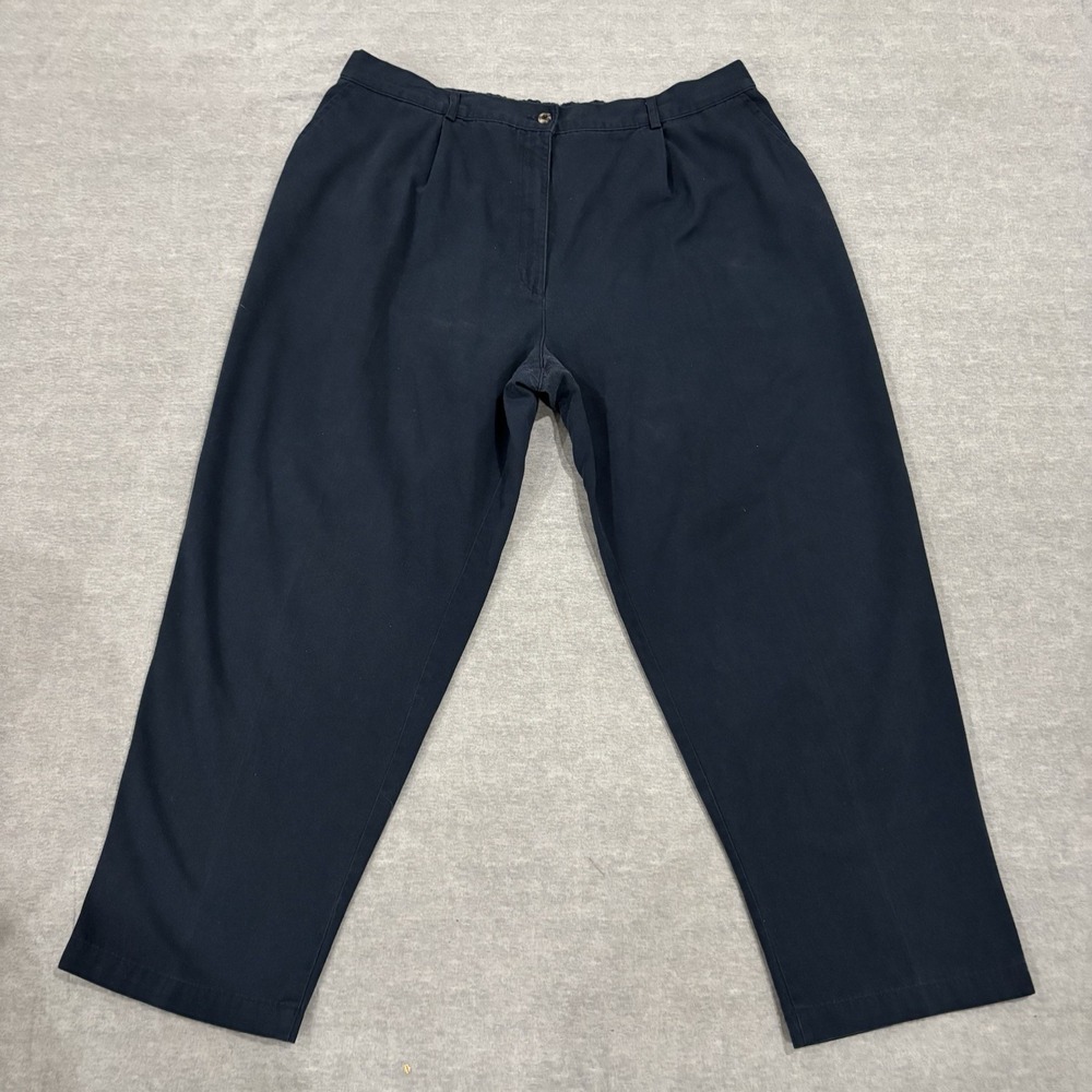 L.L. Bean Trousers Women 22W Petite Navy Blue Pleated Comfort Waist Chinos Pants